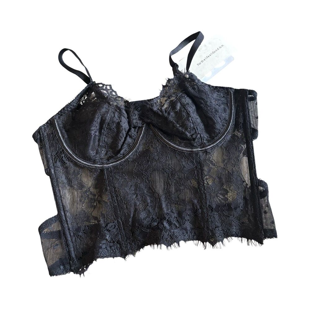 Commense Black Underwire Semi Sheer Corset Bustier Adjustable Top One Size NWT